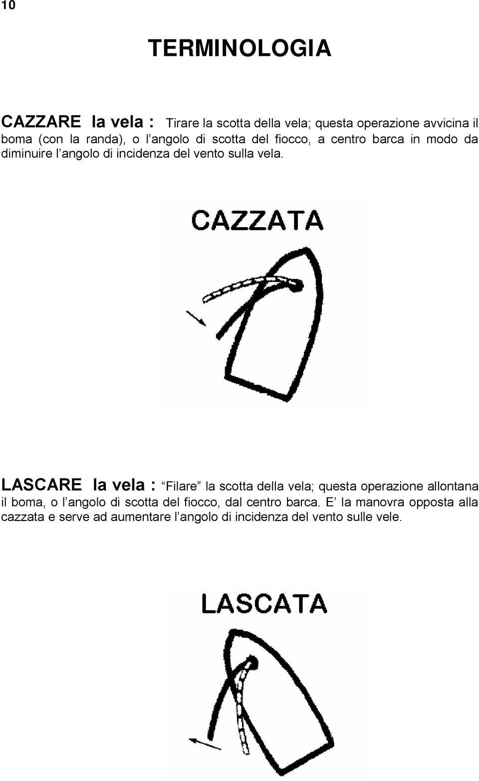 LASCARE la vela : Filare la scotta della vela; questa operazione allontana il boma, o l angolo di scotta del