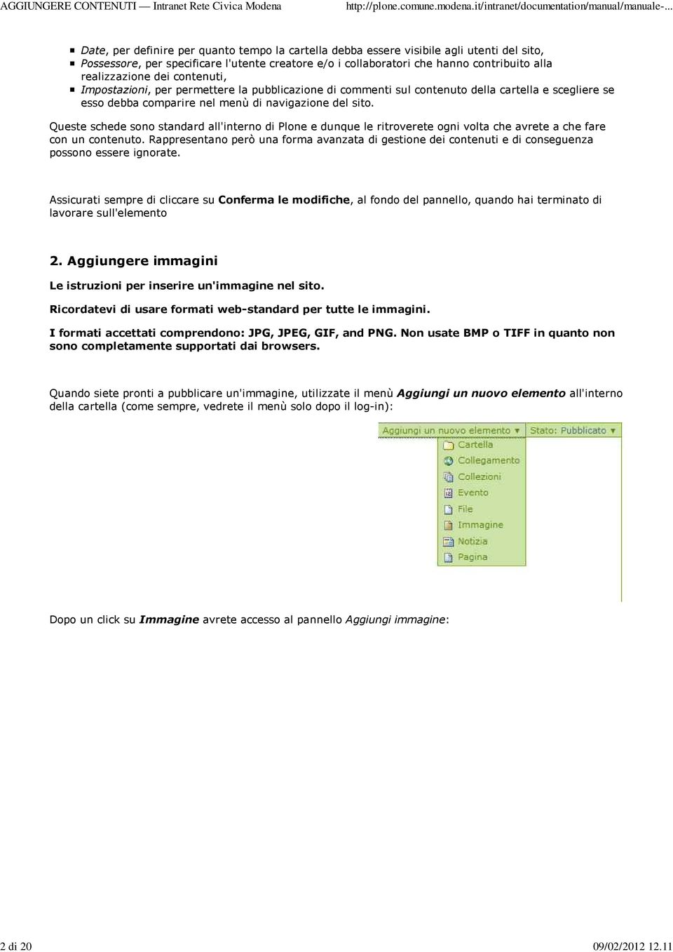 realizzazione dei contenuti, Impostazioni, per permettere la pubblicazione di commenti sul contenuto della cartella e scegliere se esso debba comparire nel menù di navigazione del sito.