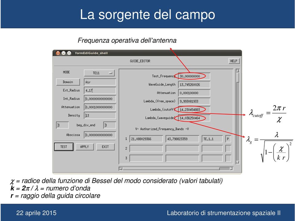 funzione di Bessel del modo considerato (valori