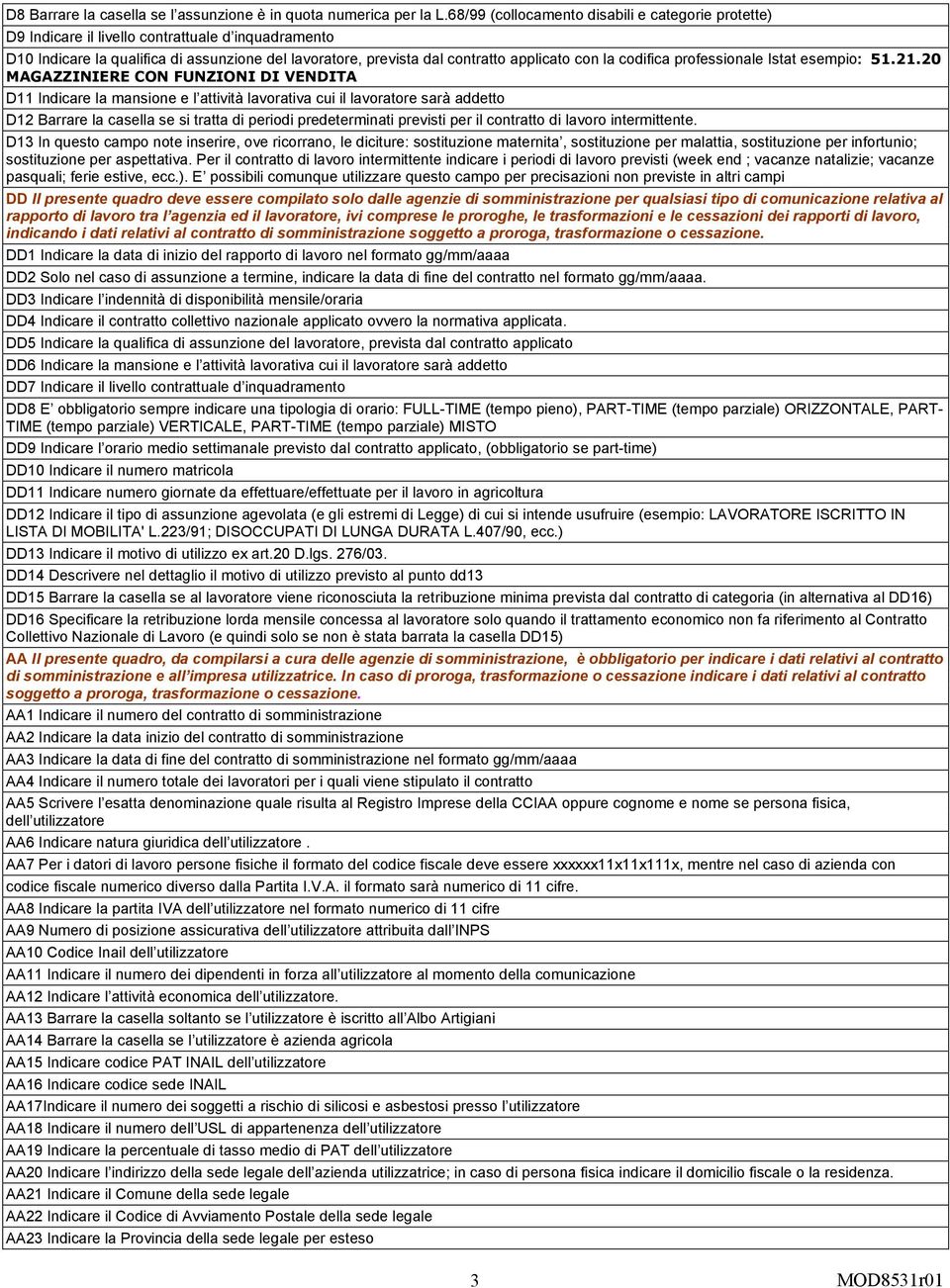 codifica professionale Istat esempio: 51.21.