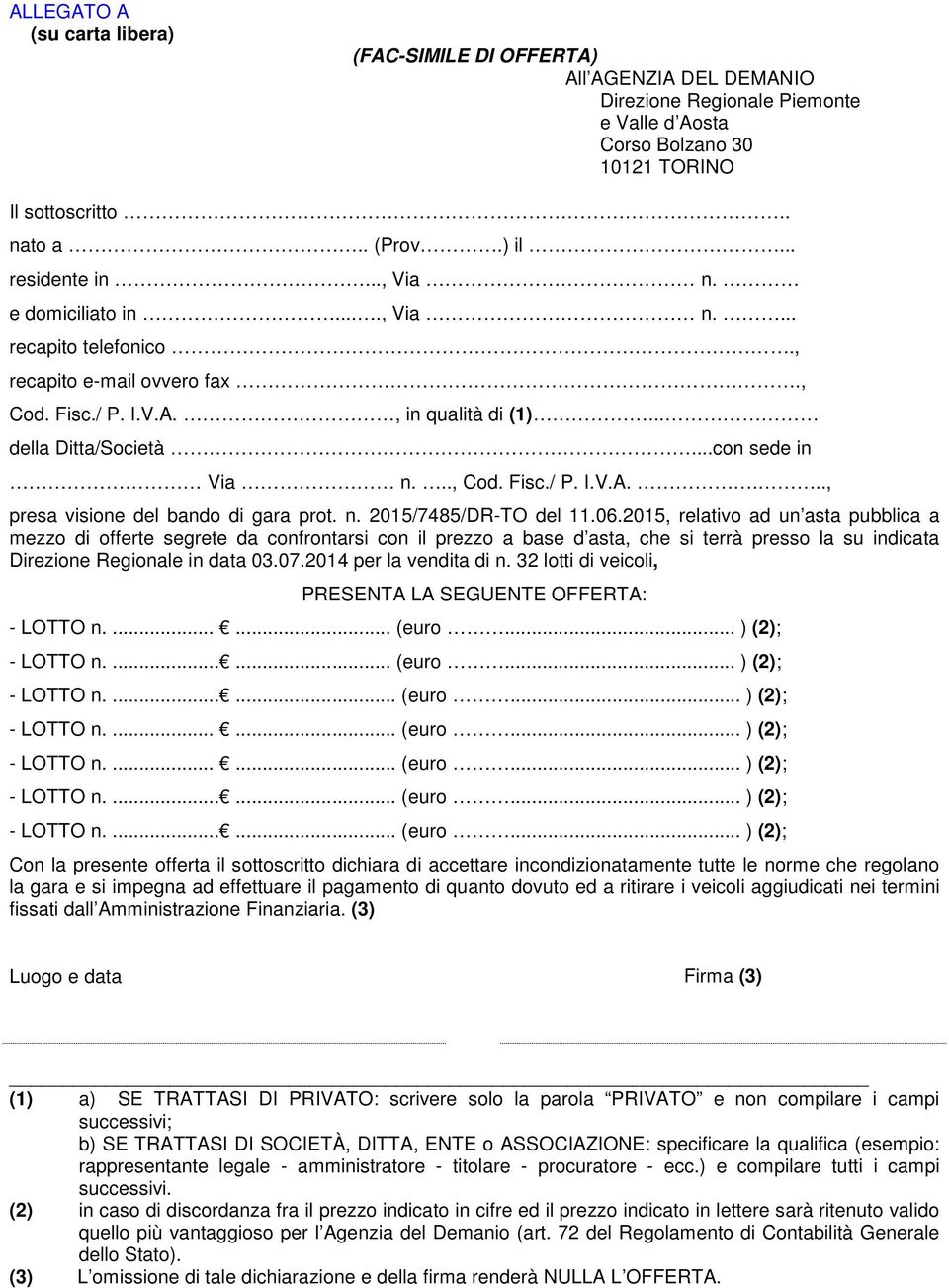 n. 2015/7485/DR-TO del 11.06.