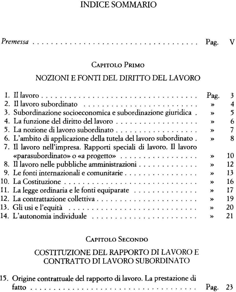 II lavoro «parasubordinato» o «a progetto»» 10 8. II lavoro nelle pubbliche amministrazioni» 12 9. Le fonti internazionali e comunitarie» 13 10. La Costituzione» 16 11.