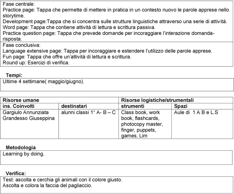 Practice question page: Tappa che prevede domande per incoraggiare l interazione domandarisposta.