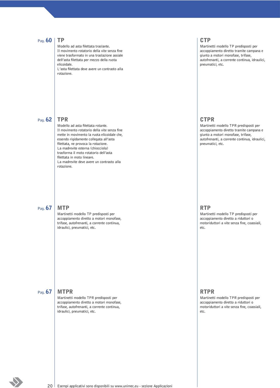 CTP Martinetti modello TP predisposti per accoppiamento diretto tramite campana e giunto a motori monofase, trifase, autofrenanti, a corrente continua, idraulici, pneumatici, etc. Pag.