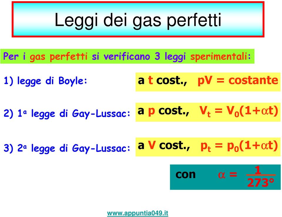 , pv = costante 2) 1 a legge di Gay-Lussac: a pcost.