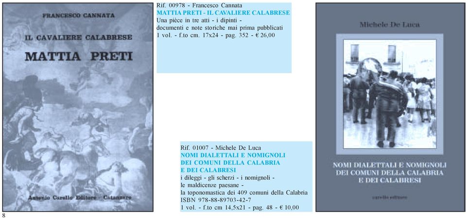 01007 - Michele De Luca NOMI DIALETTALI E NOMIGNOLI DEI COMUNI DELLA CALABRIA E DEI CALABRESI i dileggi - gli