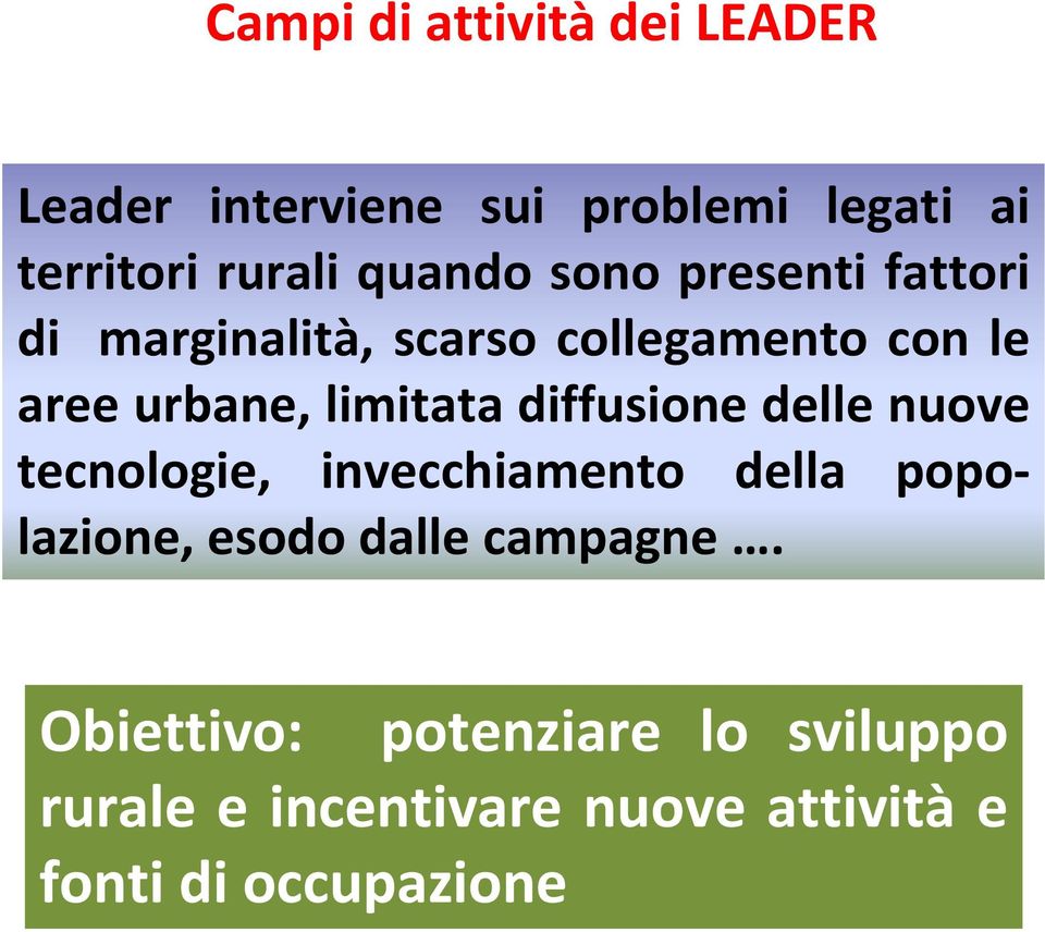 limitata diffusione delle nuove tecnologie, invecchiamento della popolazione, esodo dalle