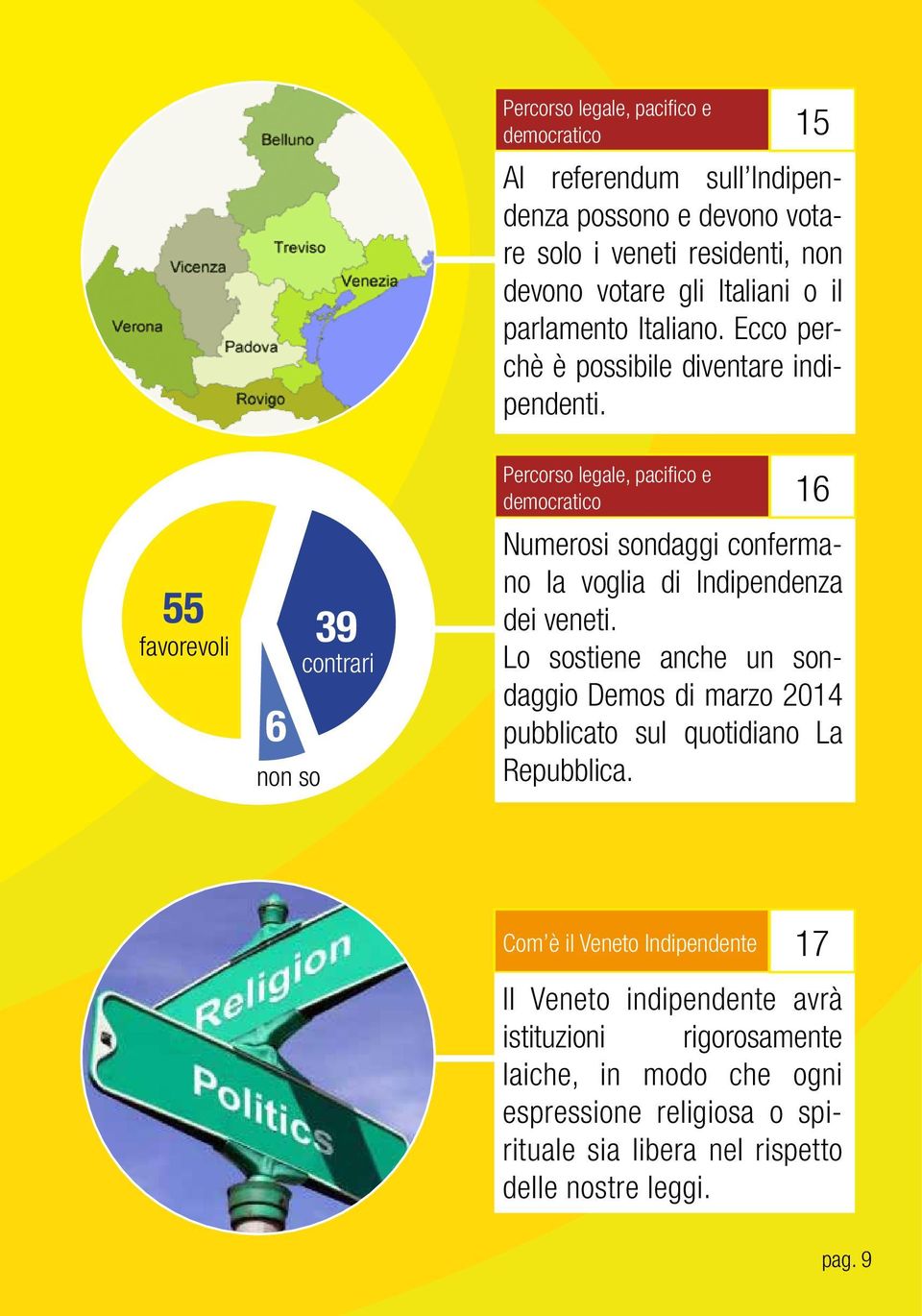 favorevoli non so contrari Percorso legale, pacifico e democratico 16 Numerosi sondaggi confermano la voglia di Indipendenza dei veneti.