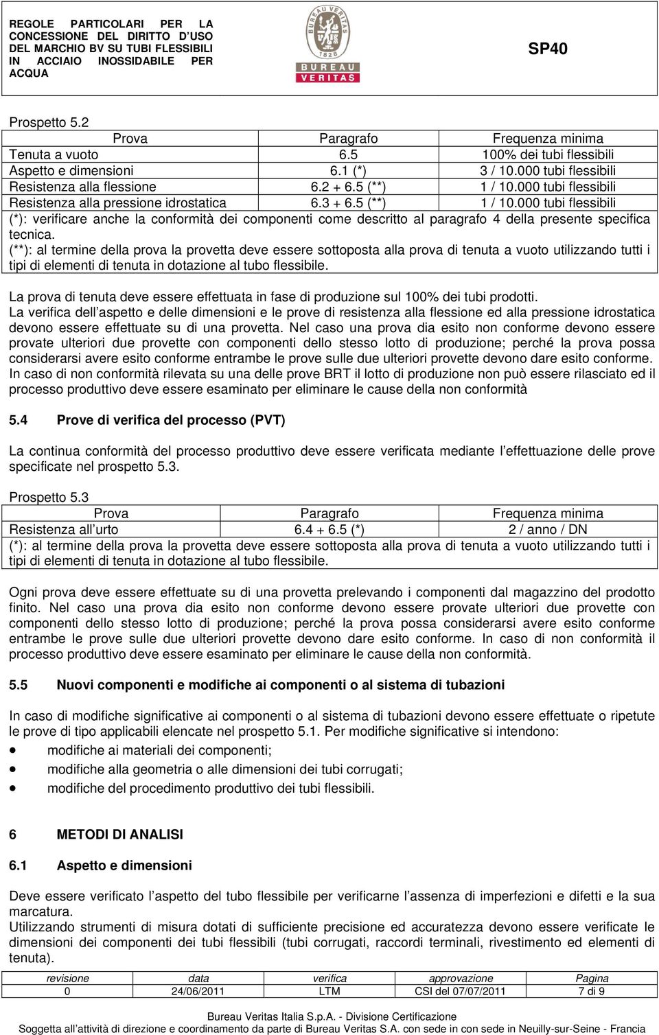 000 tubi flessibili (*): verificare anche la conformità dei componenti come descritto al paragrafo 4 della presente specifica tecnica.