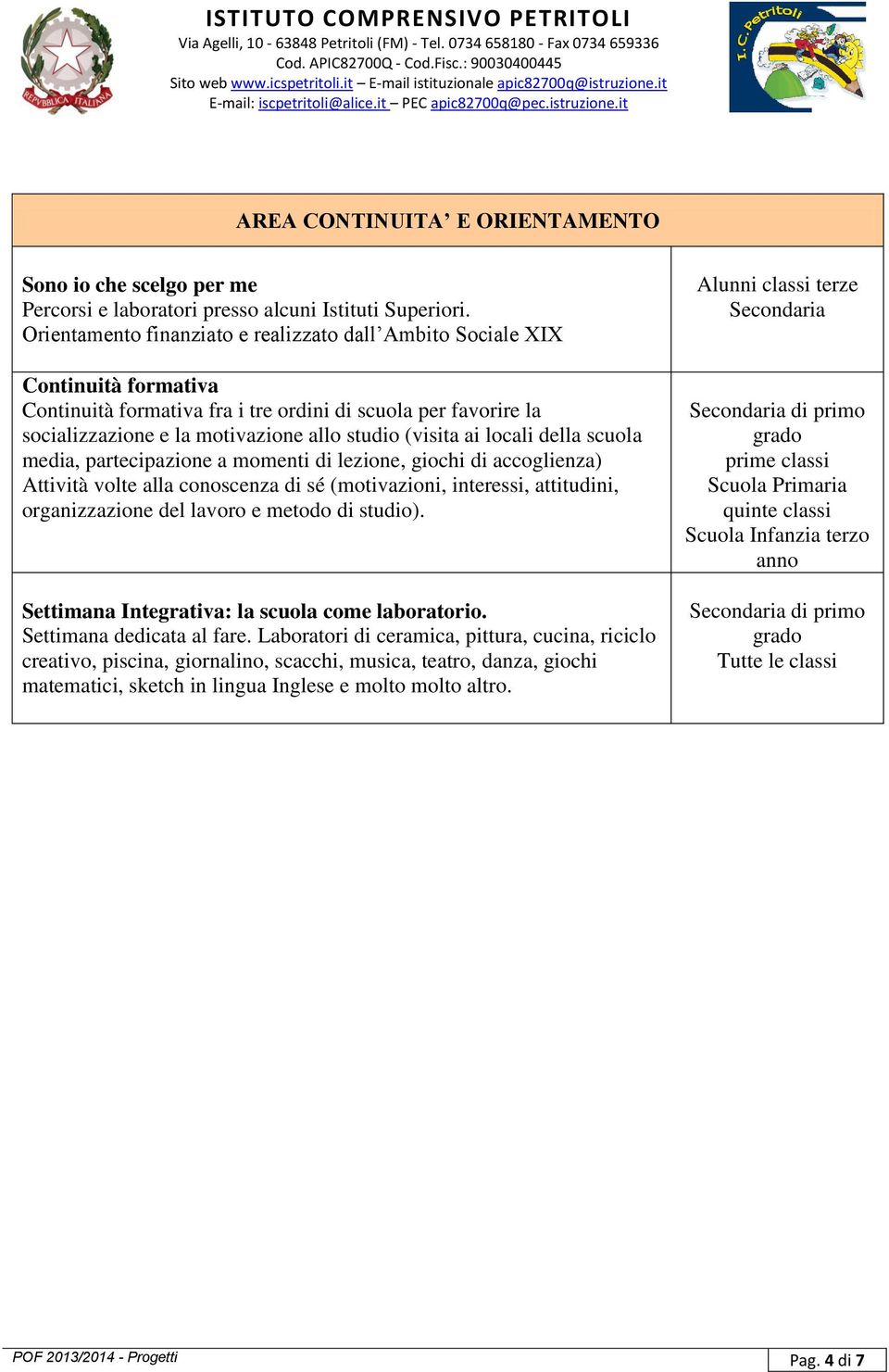 ai locali della scuola media, partecipazione a momenti di lezione, giochi di accoglienza) Attività volte alla conoscenza di sé (motivazioni, interessi, attitudini, organizzazione del lavoro e metodo