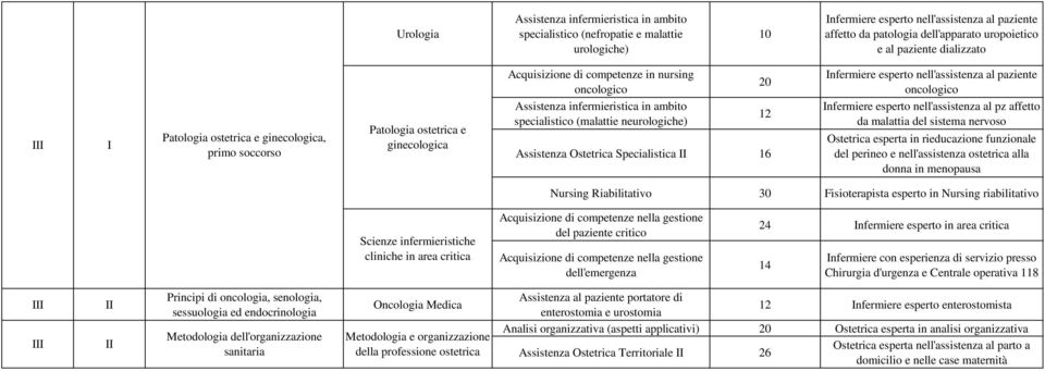 specialistico (malattie neurologiche) Assistenza Ostetrica Specialistica 16 12 Infermiere esperto nell'assistenza al paziente oncologico Infermiere esperto nell'assistenza al pz affetto da malattia