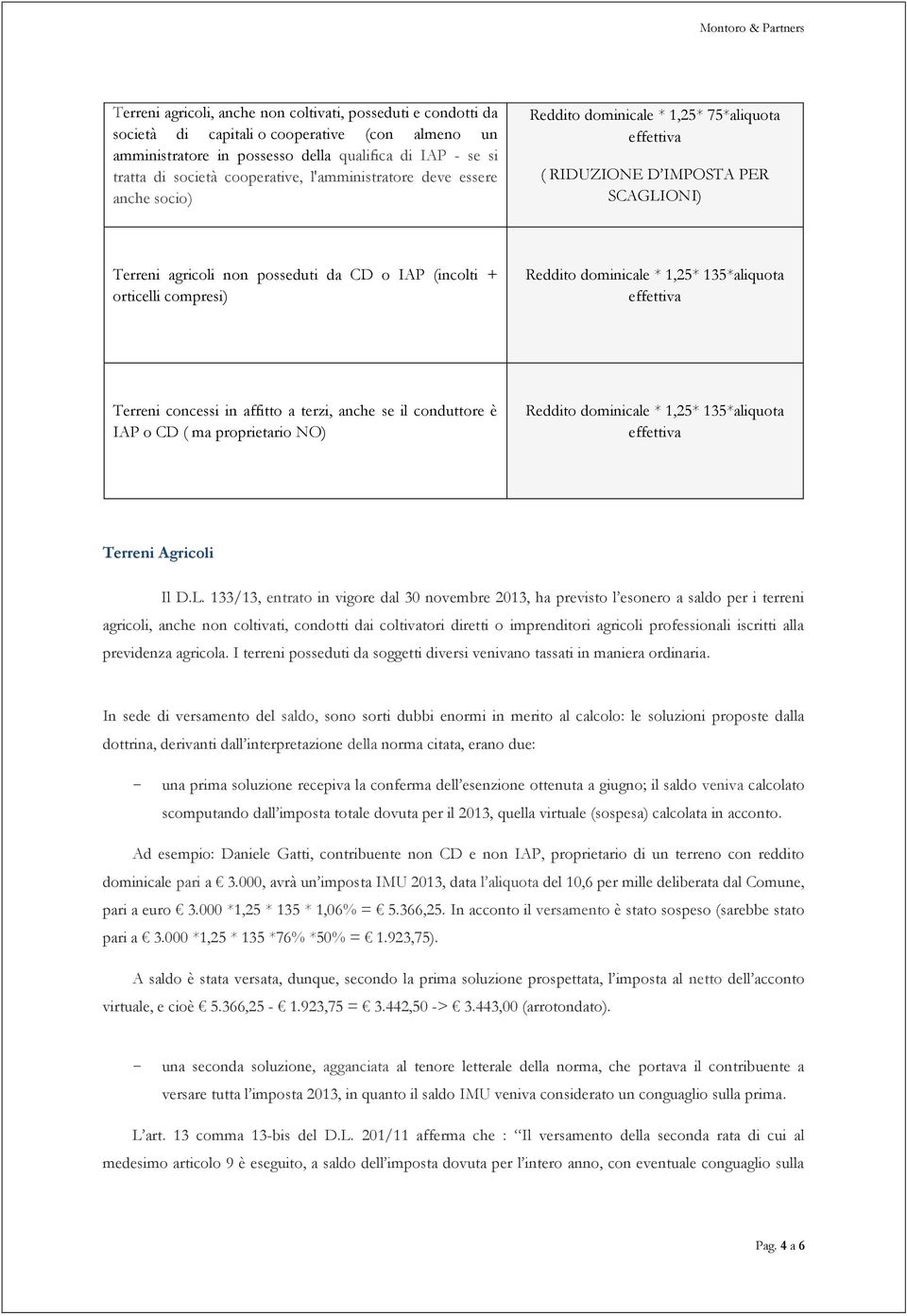 terzi, anche se il conduttore è IAP o CD ( ma proprietario NO) Reddito dominicale * 1,25* 135*aliquota Terreni Agricoli Il D.L.