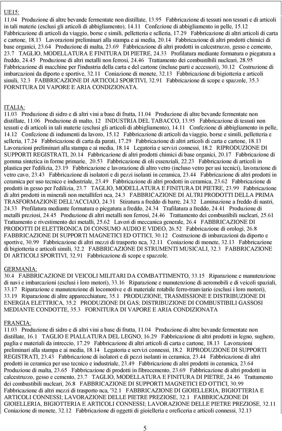 13 Lavorazioni preliminari alla stampa e ai media, 20.14 Fabbricazione di altri prodotti chimici di base organici, 23.64 Produzione di malta, 23.