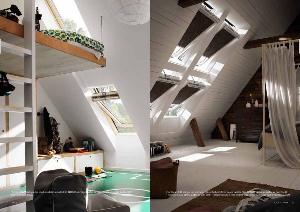 Finestra per tetti in legno con apertura a bilico e finitura interna bianca, modello GGU INTEGRA elettrico a