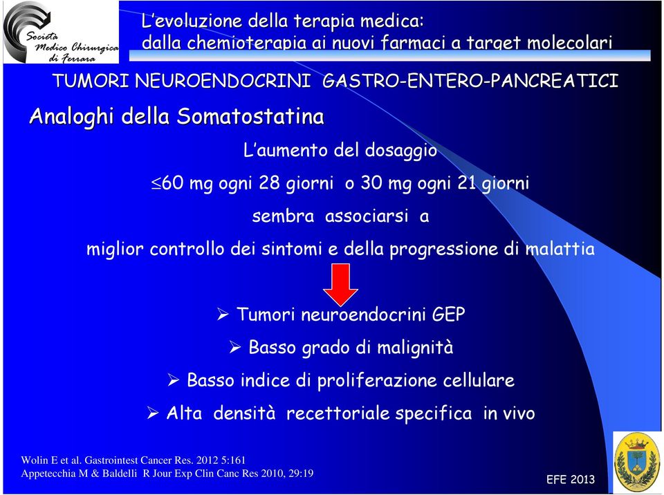 neuroendocrini GEP Basso grado di malignità Basso indice di proliferazione cellulare Alta densità recettoriale specifica