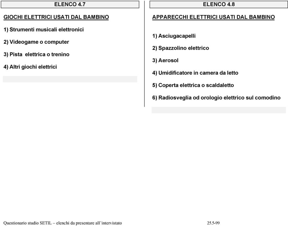 3) Pista elettrica o trenino 4) Altri giochi elettrici 8 APPARECCHI ELETTRICI USATI DAL BAMBINO