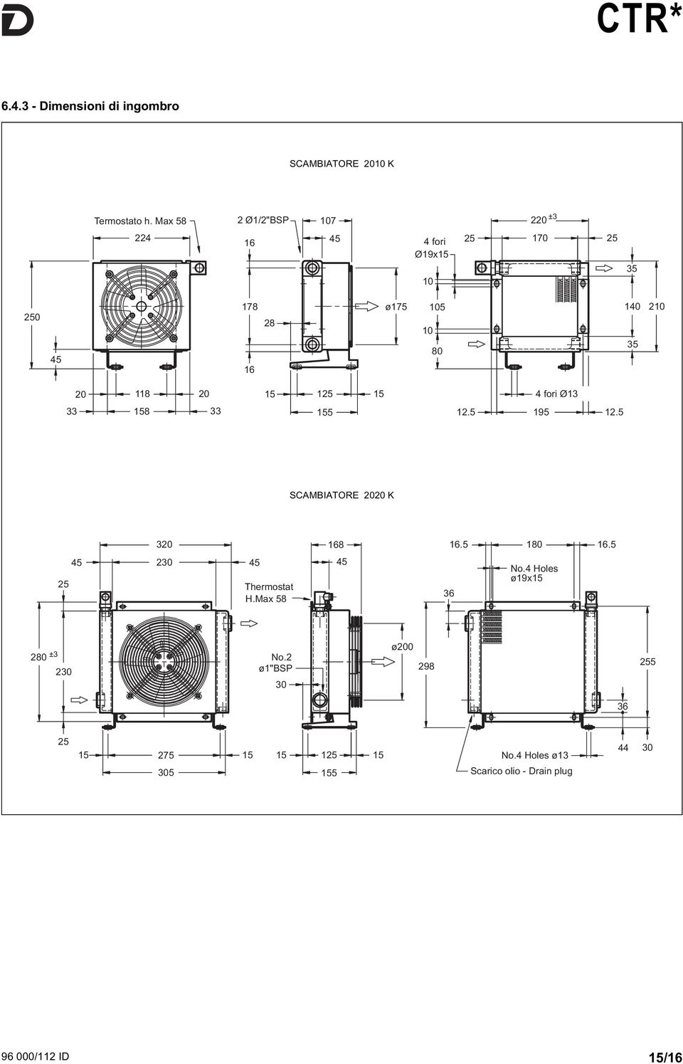 118 20 33 158 33 15 125 15 155 4 fori Ø13 12.5 195 12.5 SCAMBIATORE 2020 K 25 320 45 230 45 Thermostat H.