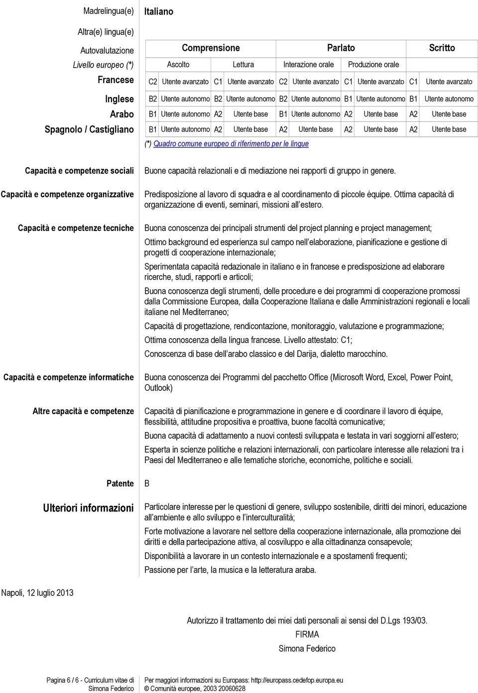 Utente base B1 Utente autonomo A2 Utente base A2 Utente base Spagnolo / Castigliano B1 Utente autonomo A2 Utente base A2 Utente base A2 Utente base A2 Utente base (*) Quadro comune europeo di