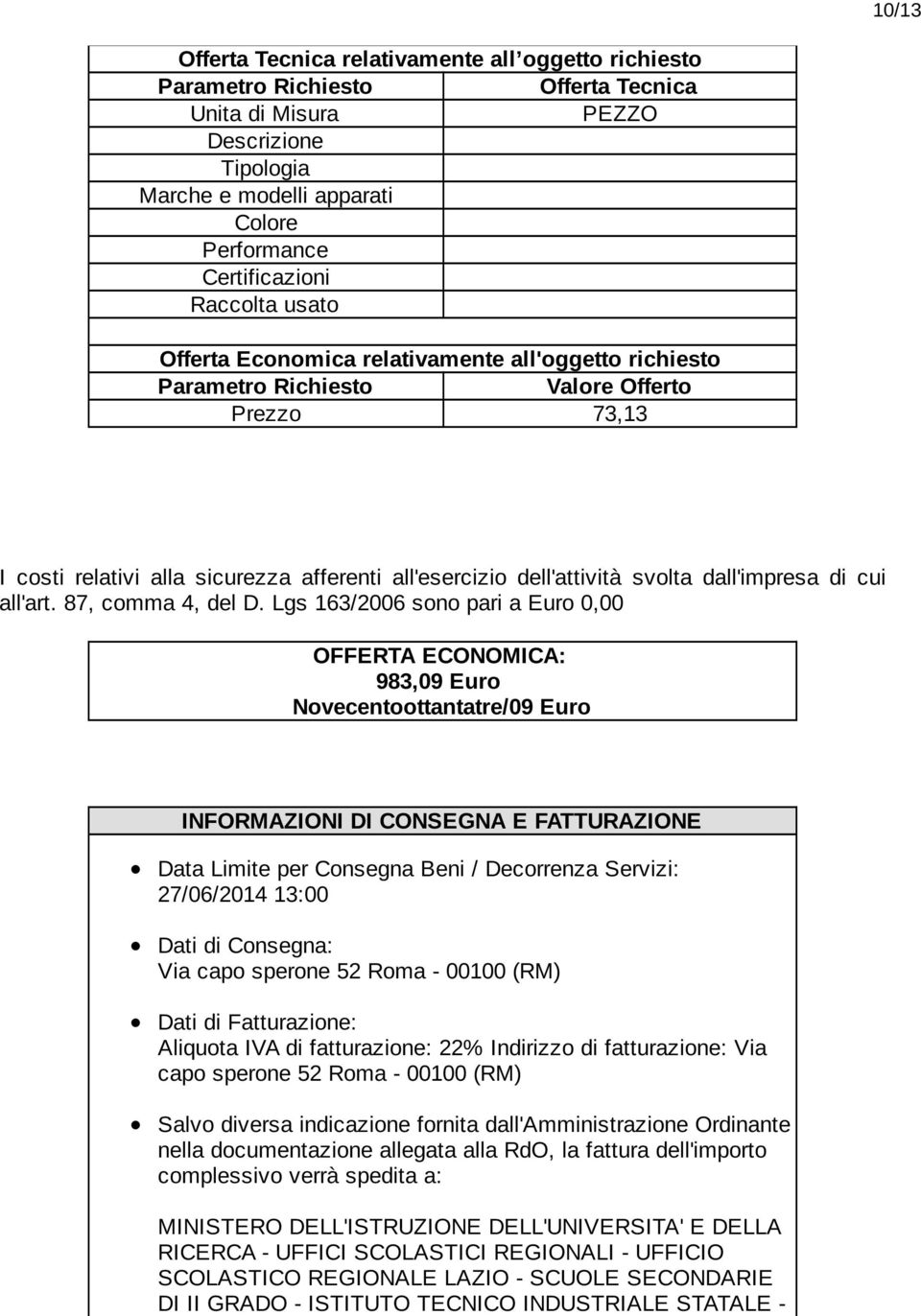 13:00 Dati di Consegna: Via capo sperone 52 Roma - 00100 (RM) Dati di Fatturazione: Aliquota IVA di fatturazione: 22% Indirizzo di fatturazione: Via capo sperone 52 Roma - 00100 (RM) Salvo diversa