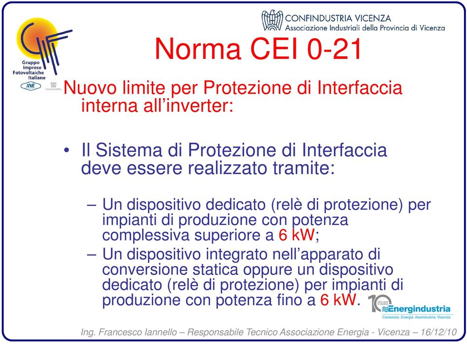 produzione con potenza complessiva superiore a 6 kw; Un dispositivo integrato nell apparato di conversione