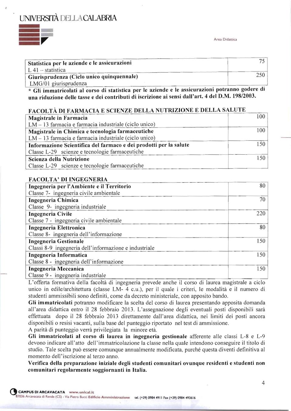 asslcuraziodi potranno godere di una riduzione delle tasse e dei contributi di iscrizione ai sensi dall'art. 4 del D.M. 198/2003.