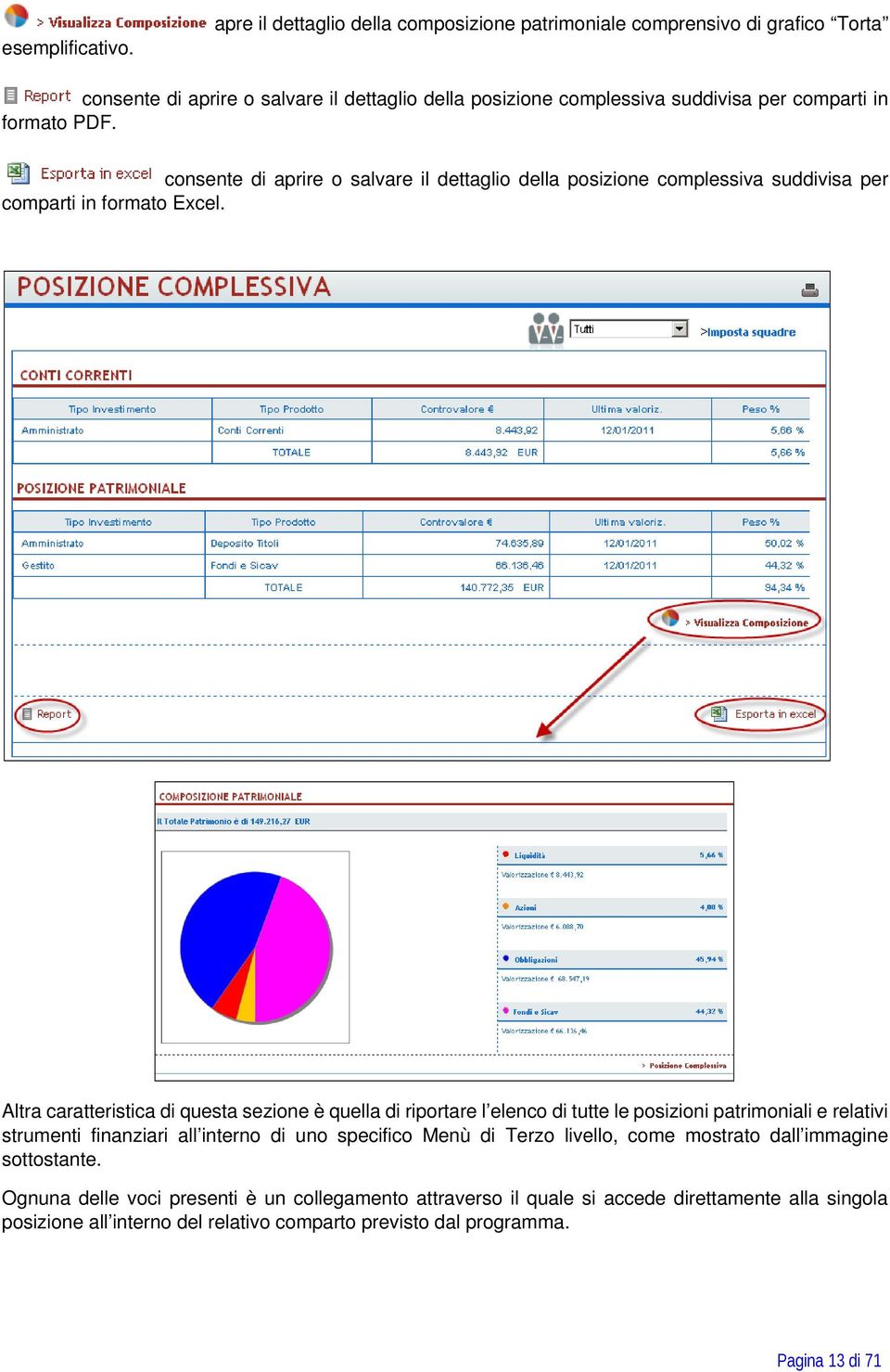 PDF. consente di aprire o salvare il dettaglio della posizione complessiva suddivisa per comparti in formato Excel.