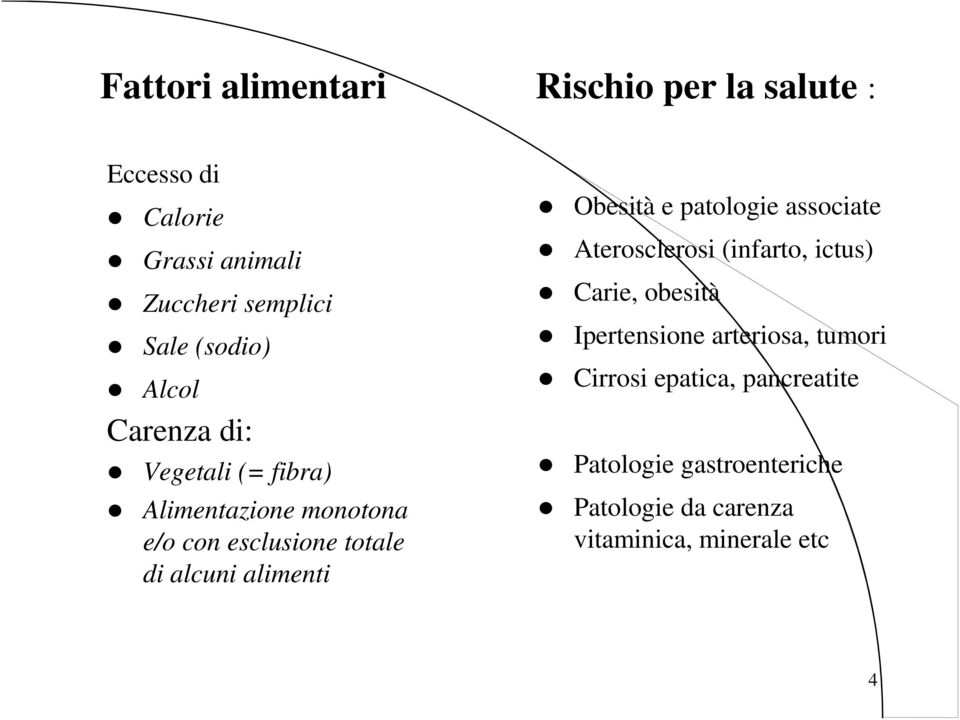 alimenti Obesità e patologie associate Aterosclerosi (infarto, ictus) Carie, obesità Ipertensione