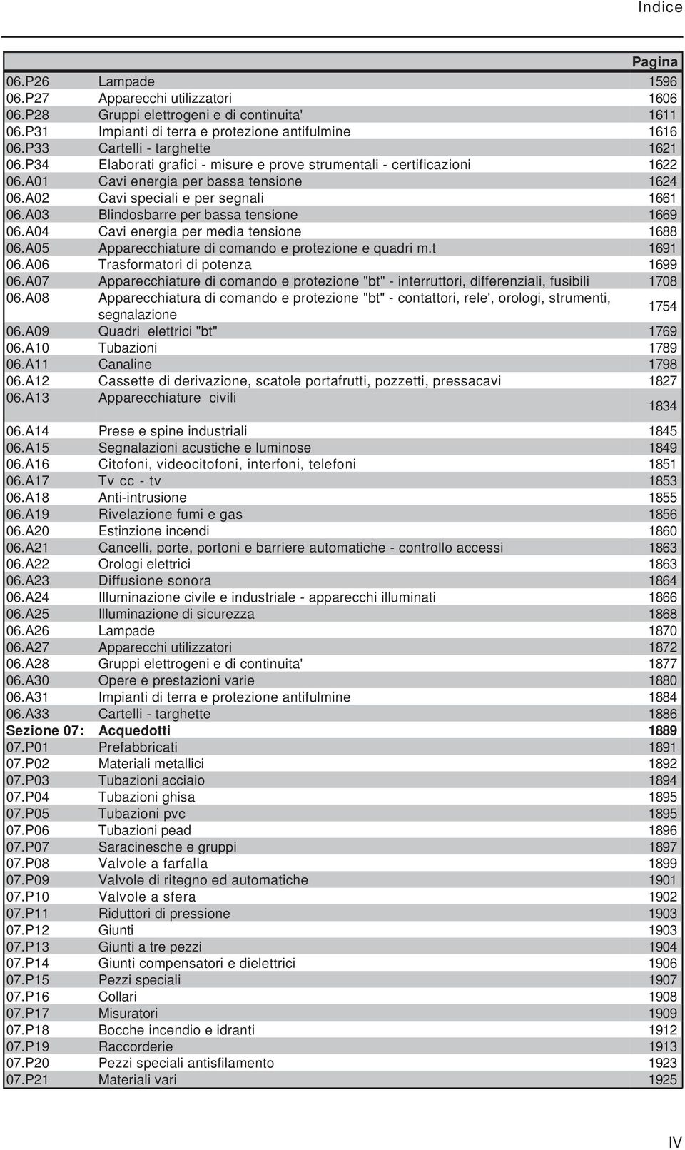 A03 Blindosbarre per bassa tensione 1669 06.A04 Cavi energia per media tensione 1688 06.A05 Apparecchiature di comando e protezione e quadri m.t 1691 06.A06 Trasformatori di potenza 1699 06.