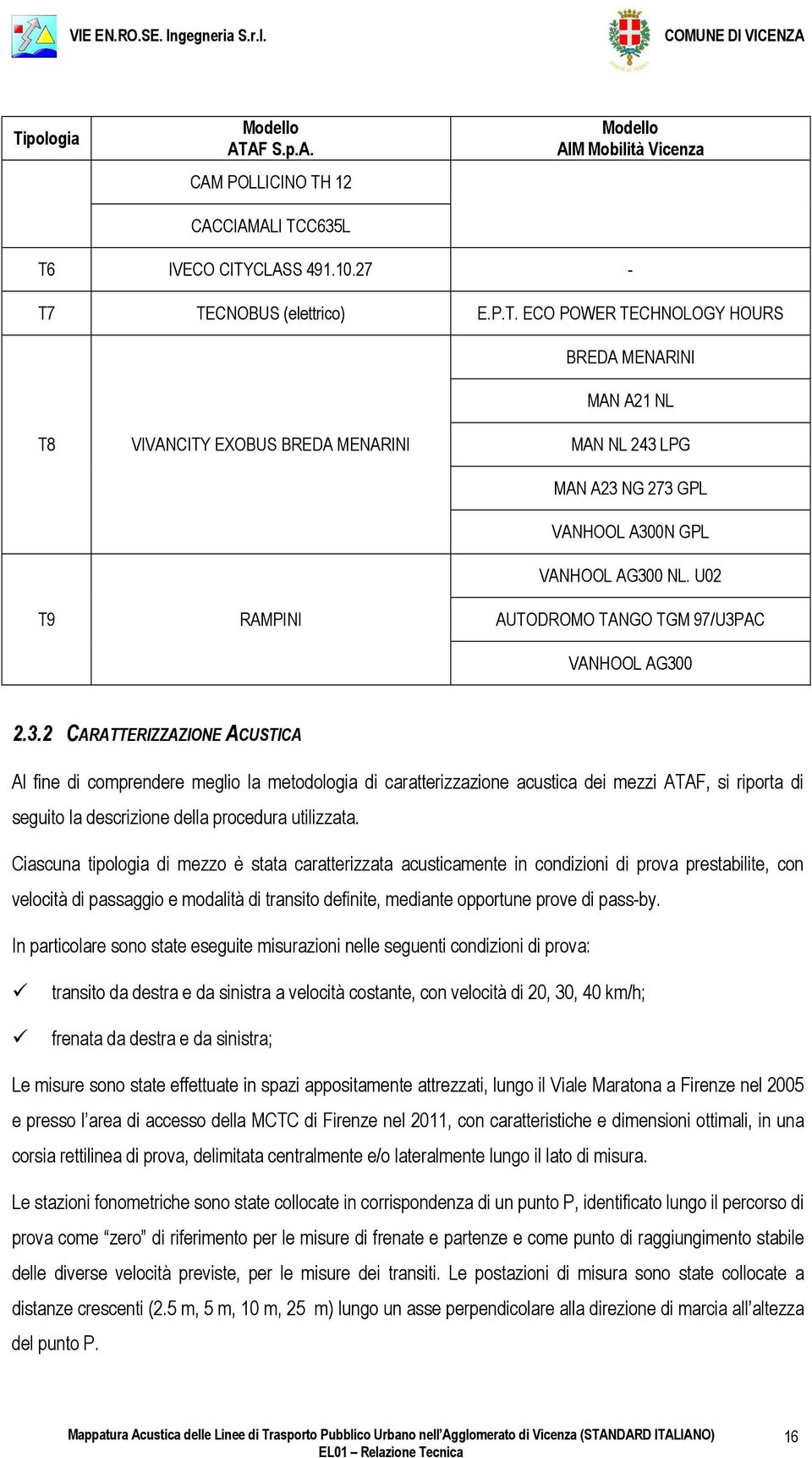 AC VANHOOL AG300 2.3.2 CARATTERIZZAZIONE ACUSTICA Al fine di comprendere meglio la metodologia di caratterizzazione acustica dei mezzi ATAF, si riporta di seguito la descrizione della procedura utilizzata.