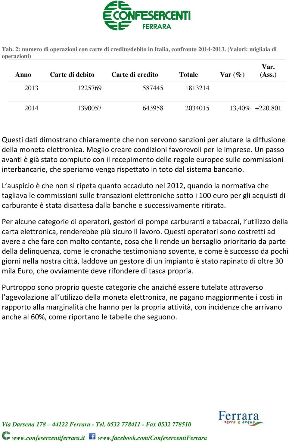 801 Questi dati dimostrano chiaramente che non servono sanzioni per aiutare la diffusione della moneta elettronica. Meglio creare condizioni favorevoli per le imprese.