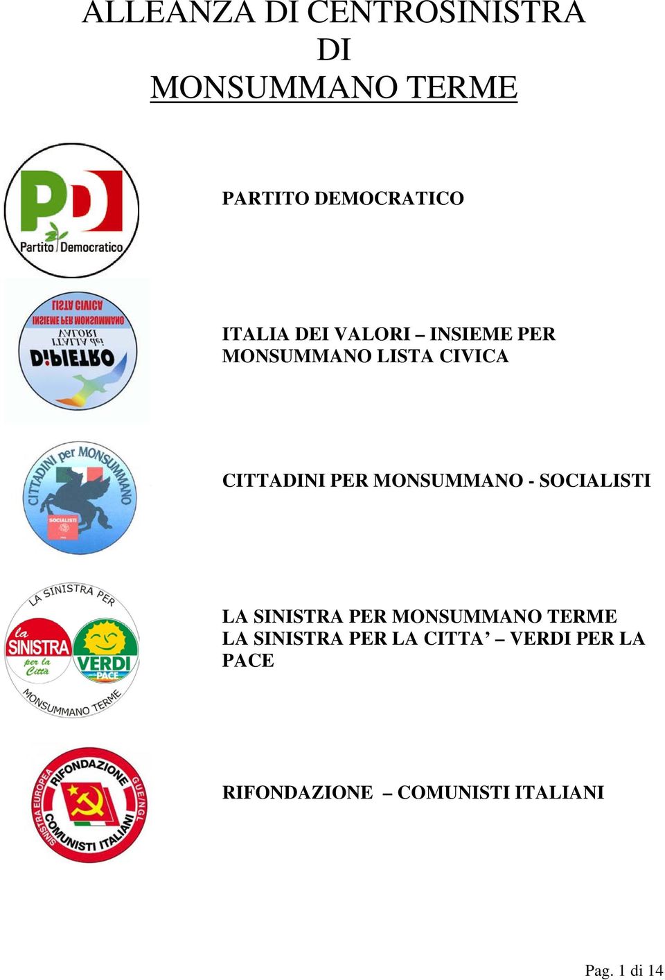 MONSUMMANO - SOCIALISTI LA SINISTRA PER MONSUMMANO TERME LA SINISTRA