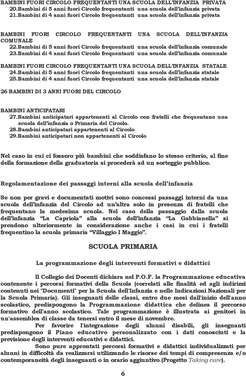 Bambini di 5 anni fuori Circolo frequentanti una scuola dell infanzia comunale.