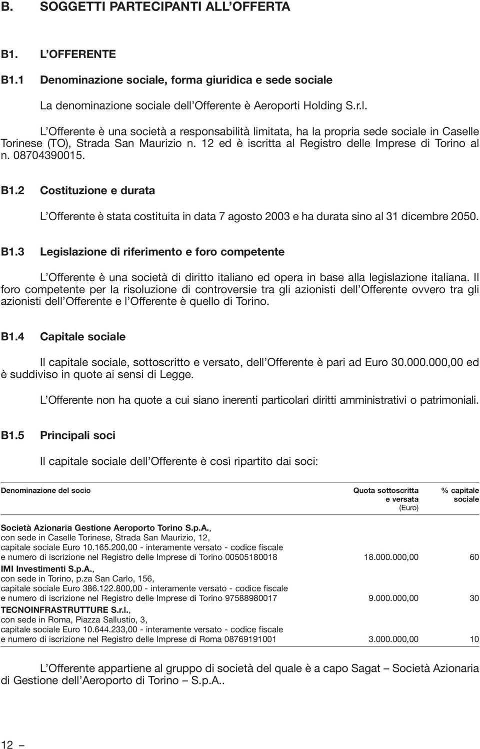 12 ed è iscritta al Registro delle Imprese di Torino al n. 08704390015. B1.