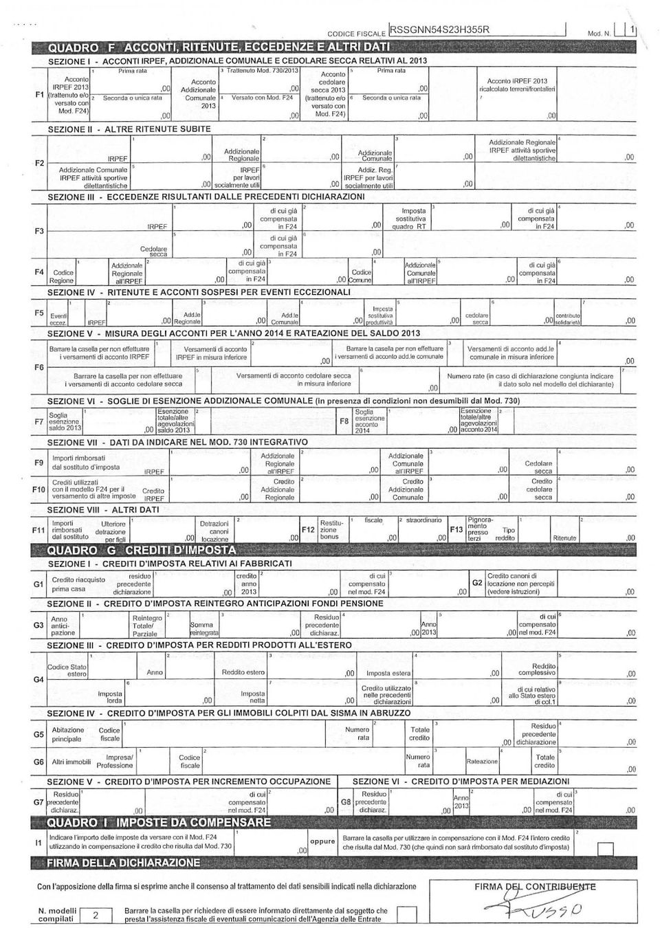 F24 (trattenut e/ Secnda unica rata l versat cn 203 versat cn Md. F24} Md.