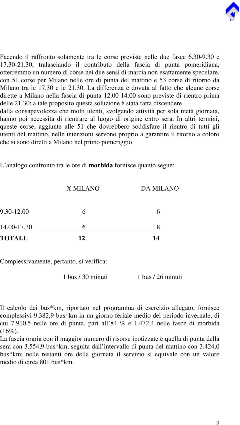 mattino e 53 corse di ritorno da Milano tra le 17.30 e le 21.30. La differenza è dovuta al fatto che alcune corse dirette a Milano nella fascia di punta 12.00-14.