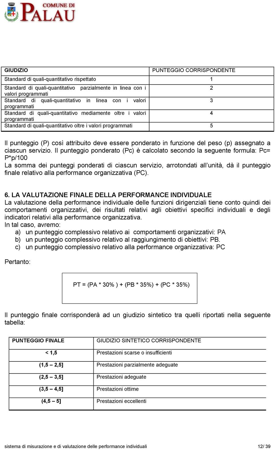 essere ponderato in funzione del peso (p) assegnato a ciascun servizio.