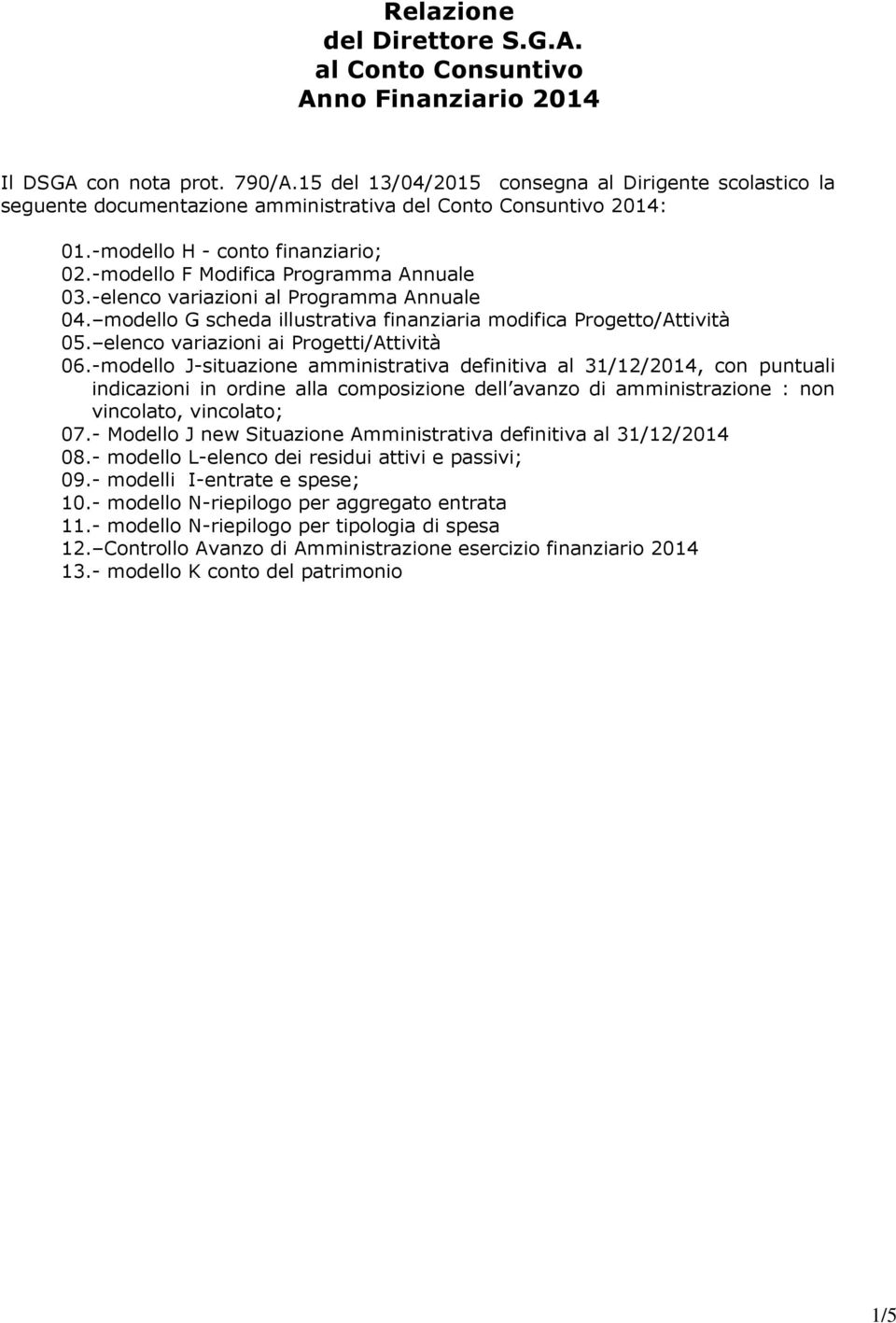 -elenco variazioni al Programma Annuale 04. modello G scheda illustrativa finanziaria modifica Progetto/Attività 05. elenco variazioni ai Progetti/Attività 06.