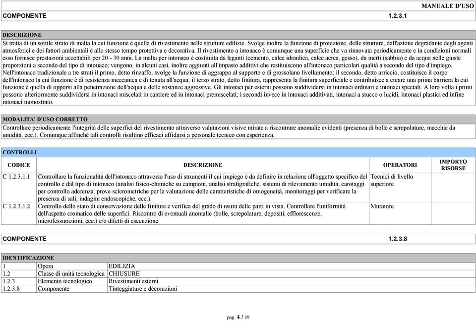 Il rivestimento a intonaco è comunque una superficie che va rinnovata periodicamente e in condizioni normali esso fornisce prestazioni accettabili per 20-30 anni.