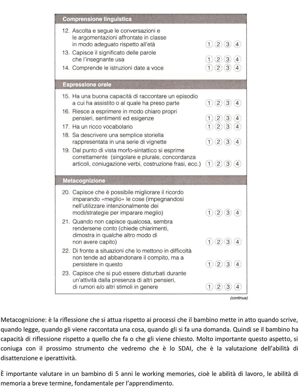 Molto importante questo aspetto, si coniuga con il prossimo strumento che vedremo che è lo SDAI, che è la valutazione dell abilità di disattenzione e