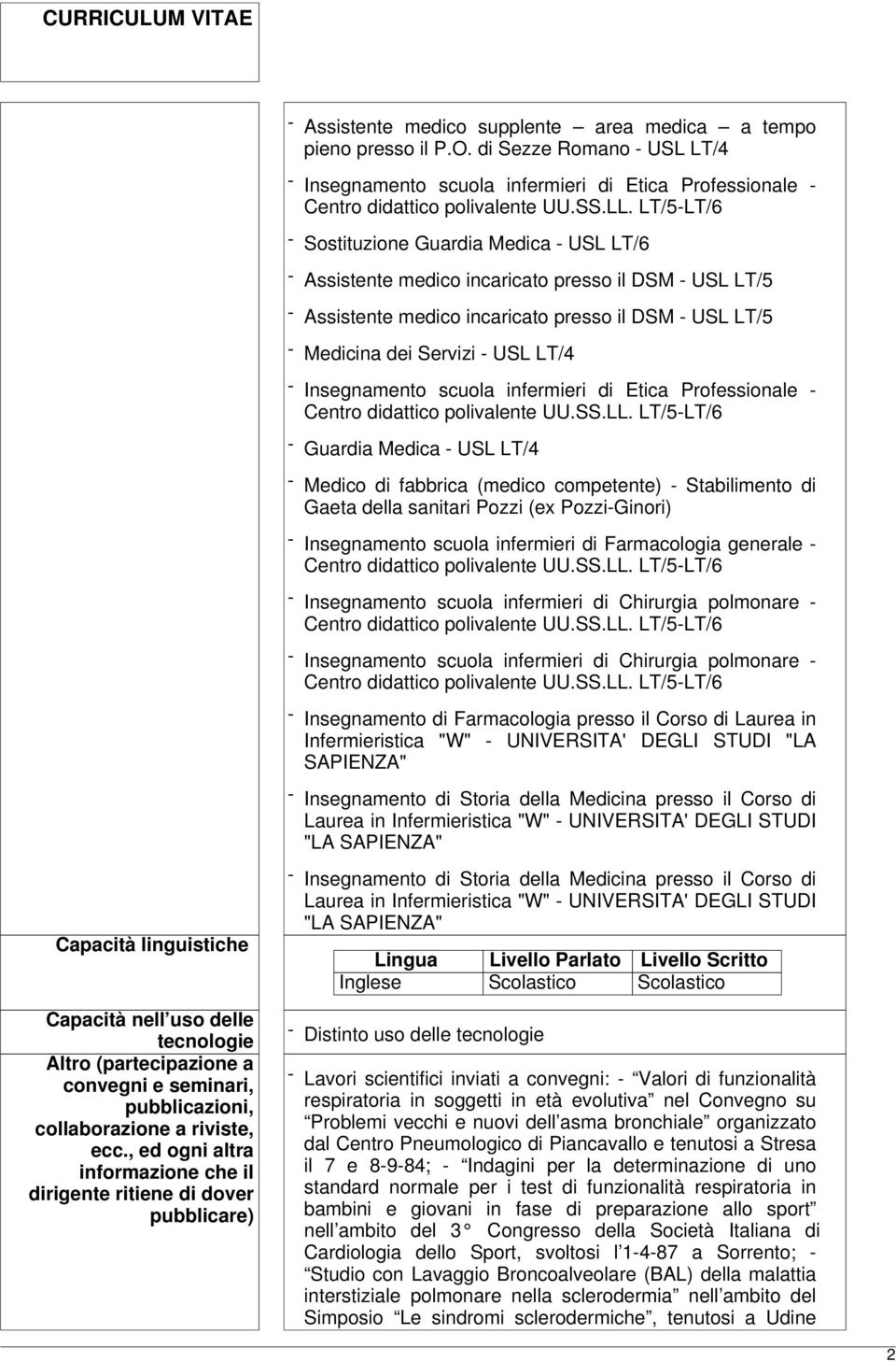 Servizi - USL LT/4 - Guardia Medica - USL LT/4 - Medico di fabbrica (medico competente) - Stabilimento di Gaeta della sanitari Pozzi (ex Pozzi-Ginori) - Insegnamento scuola infermieri di Farmacologia