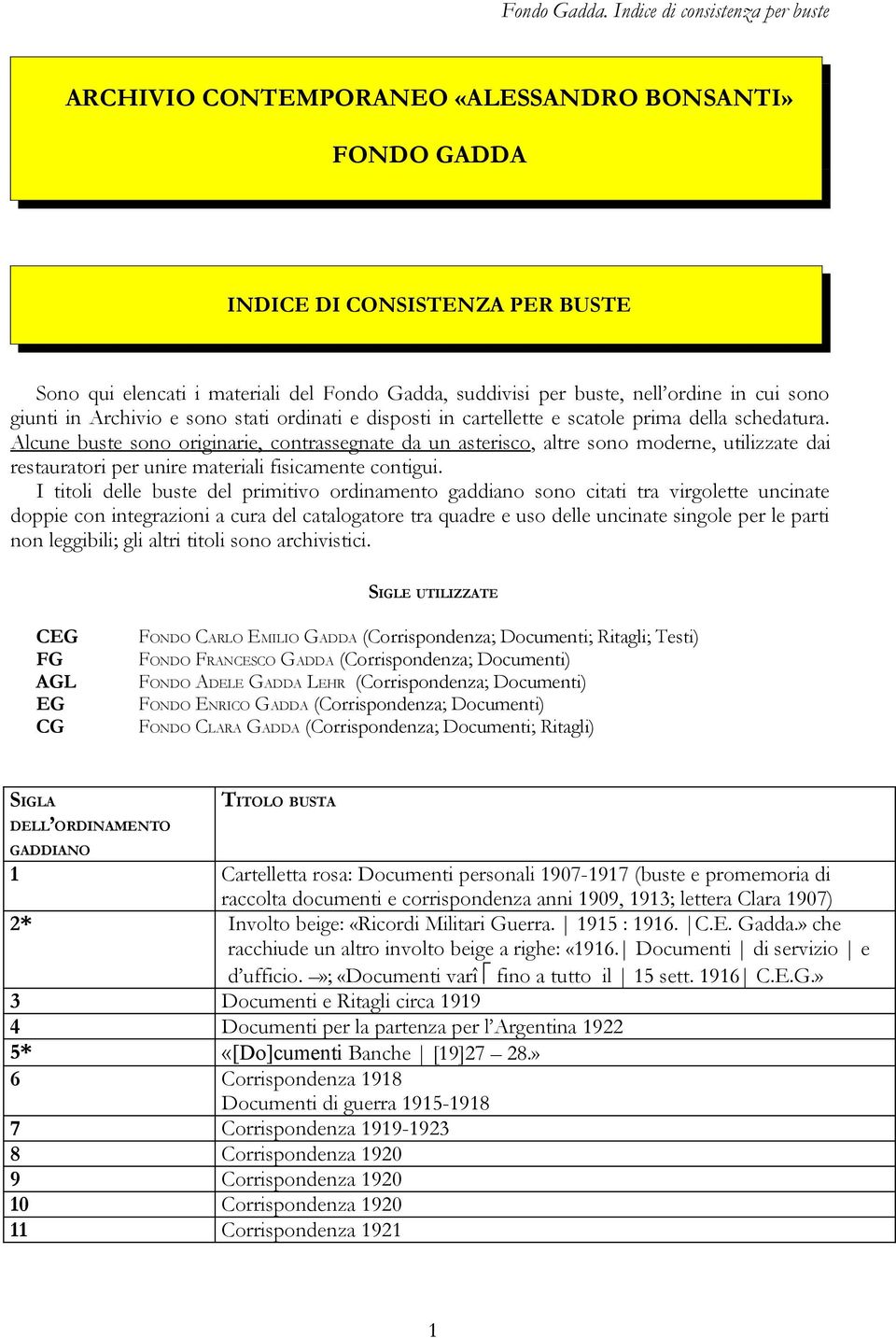 Alcune buste sono originarie, contrassegnate da un asterisco, altre sono moderne, utilizzate dai restauratori per unire materiali fisicamente contigui.