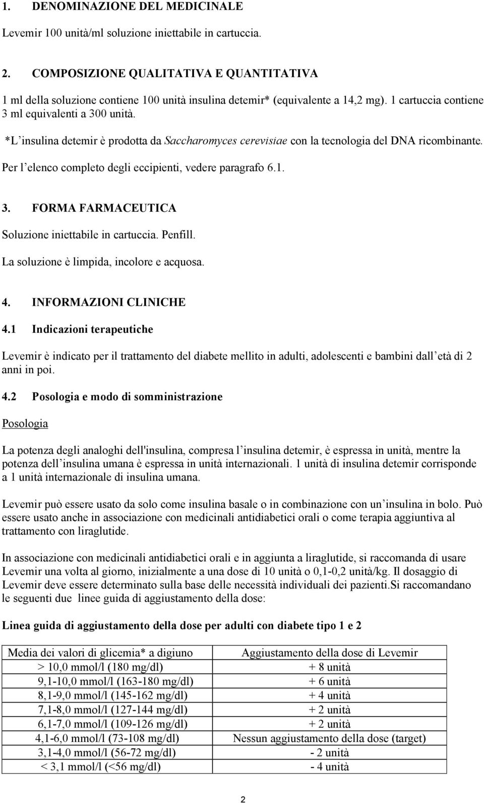 *L insulina detemir è prodotta da Saccharomyces cerevisiae con la tecnologia del DNA ricombinante. Per l elenco completo degli eccipienti, vedere paragrafo 6.1. 3.