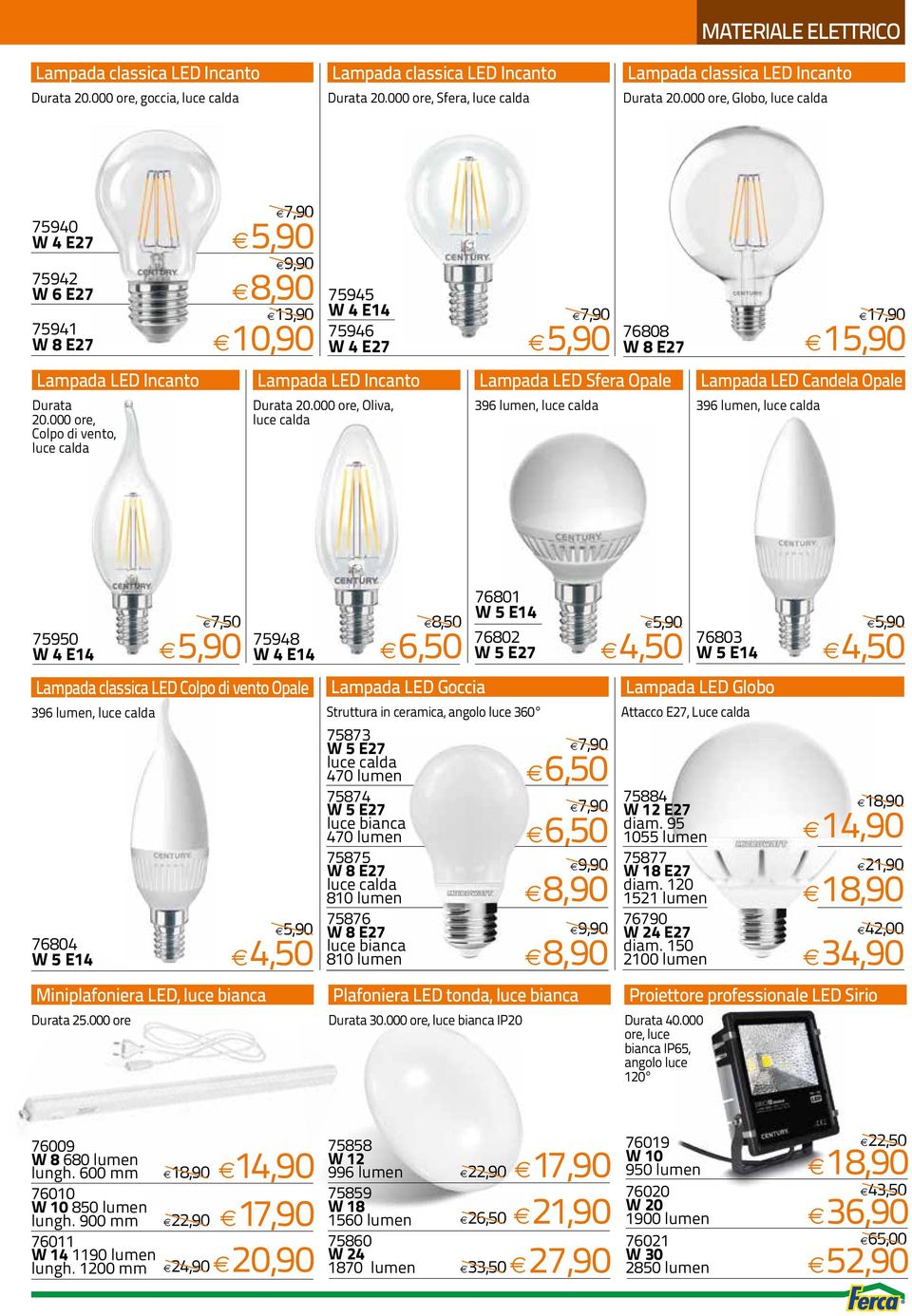 000 ore, Colpo di vento, luce calda E7,90 E13,90 E10,90 75945 W 4 E14 75946 W 4 E27 Lampada LED Incanto Durata 20.