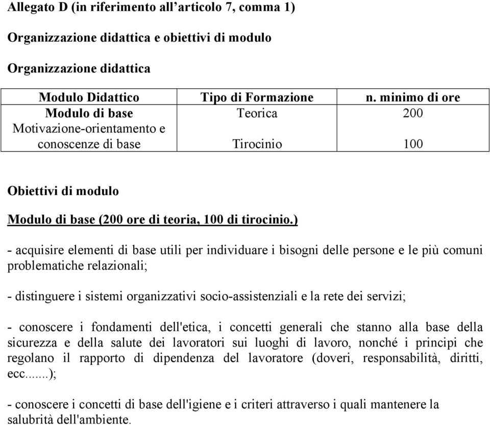 ) - acquisire elementi di base utili per individuare i bisogni delle persone e le più comuni problematiche relazionali; - distinguere i sistemi organizzativi socio-assistenziali e la rete dei