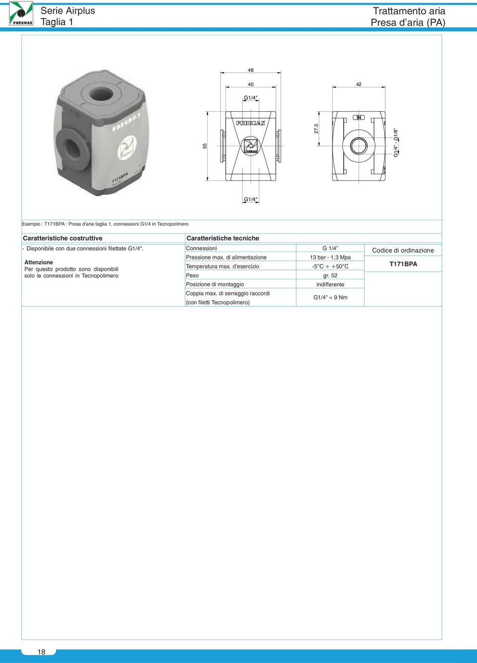 Disponibile con due connessioni filettate G1/4".