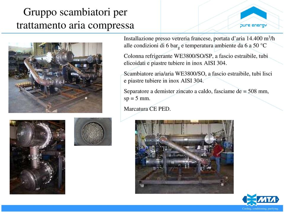 estraibile, tubi elicoidati e piastre tubiere in inox AISI 304.