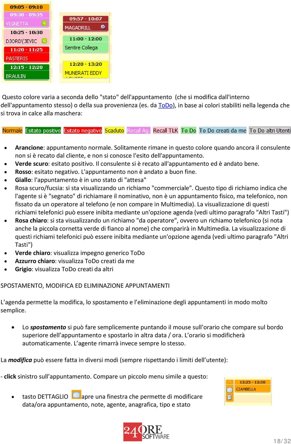 Solitamente rimane in questo colore quando ancora il consulente non si è recato dal cliente, e non si conosce l'esito dell'appuntamento. Verde scuro: esitato positivo.