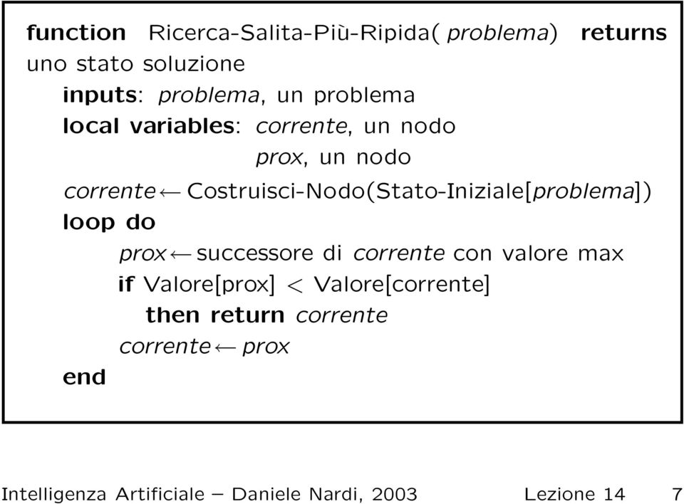 Costruisci-Nodo(Stato-Iniziale[problema]) loop do prox successore di corrente con valore max if