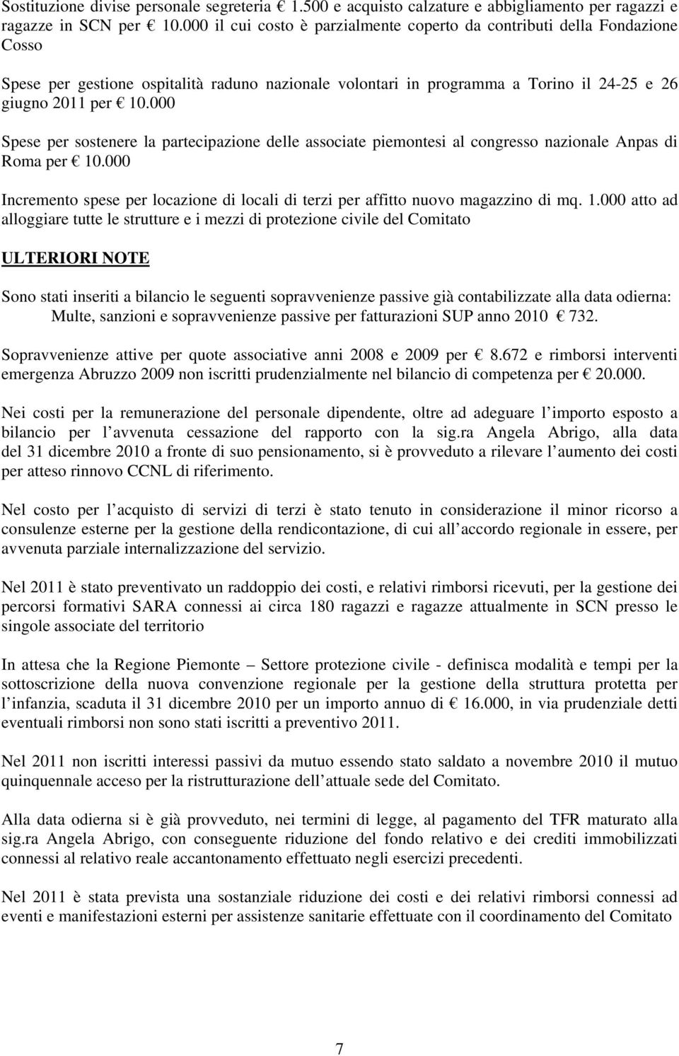000 Spese per sostenere la partecipazione delle associate piemontesi al congresso nazionale Anpas di Roma per 10.