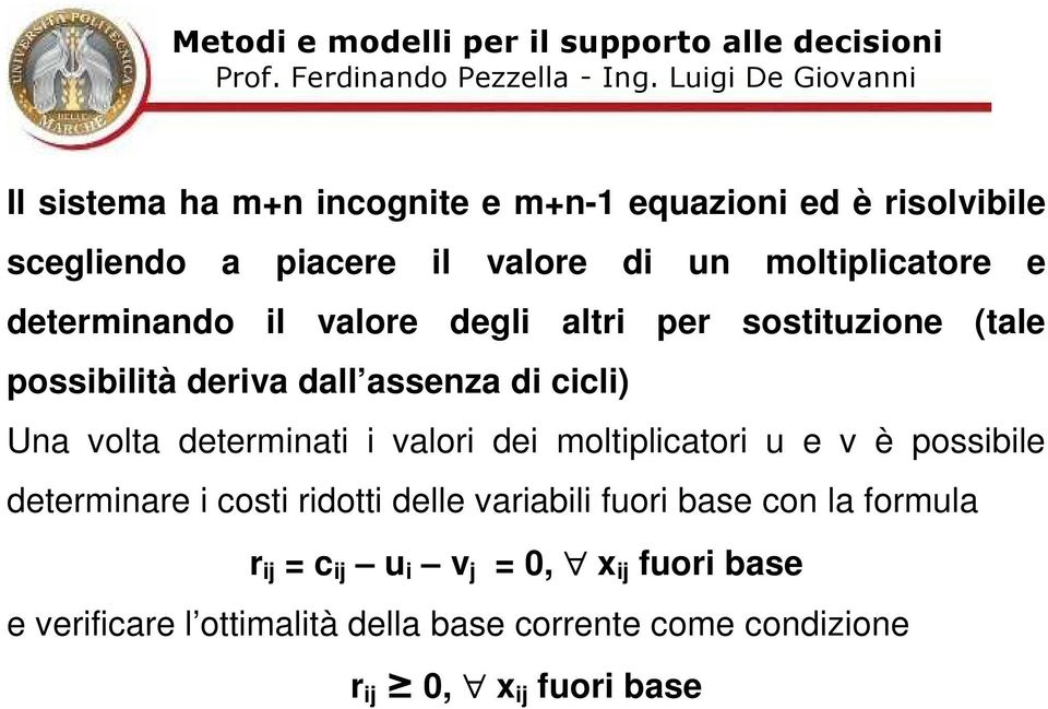 possbltà derv dll ssez d ccl) U volt determt vlor de moltplctor u e v è possble determre cost rdott delle